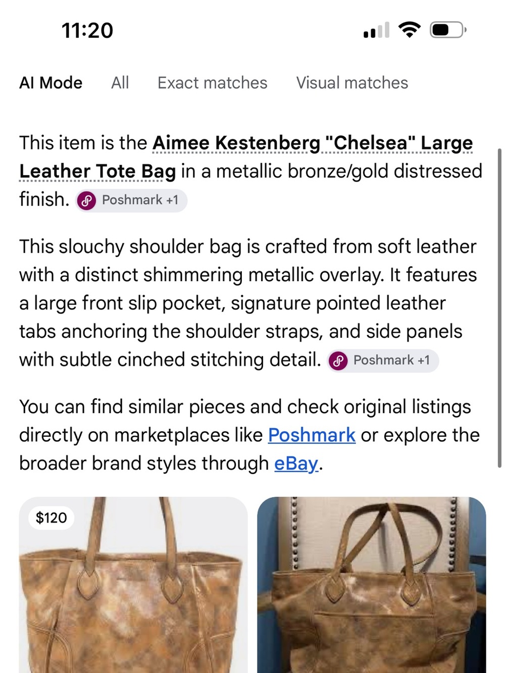 Aimee Kestenberg Gold Metallic Chelsea Leather Tote Bag - Picture 2 of 14